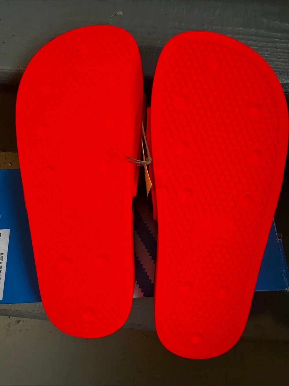 adidas Red Slide Sandals with Black Footbed and Zip Pouch - Picture 4 of 7